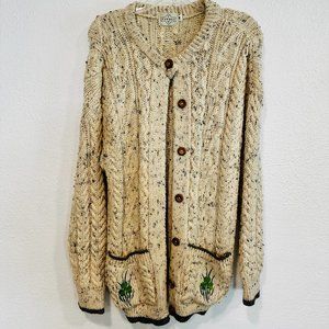 Tivoli Wool Cardigan Sweater Dark Beige Long Slvs Embroidered Pockets Womens Med